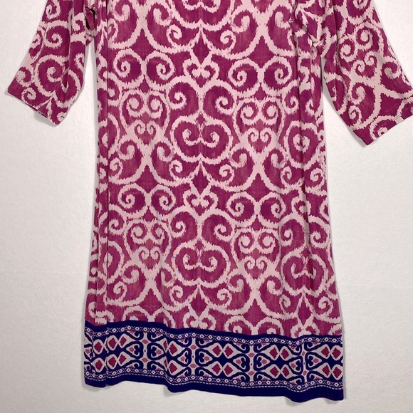 Chicos Travelers Ilkat Pink and White Scroll Patterned Jersey Dress size 3 - Picture 3 of 10